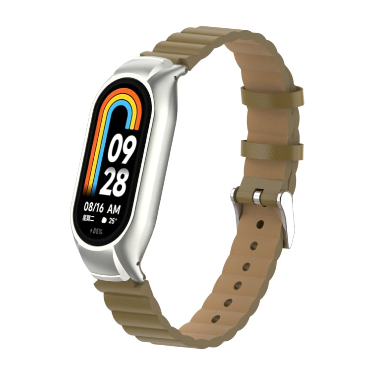 For Xiaomi Mi Band 8 Integrated Metal Case + Bamboo Leather Watch Band