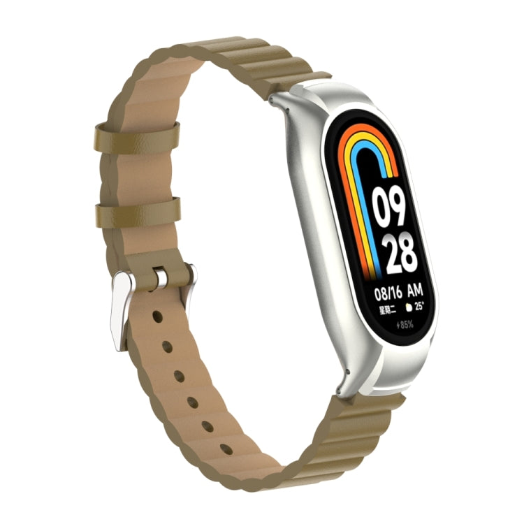 For Xiaomi Mi Band 8 Integrated Metal Case + Bamboo Leather Watch Band