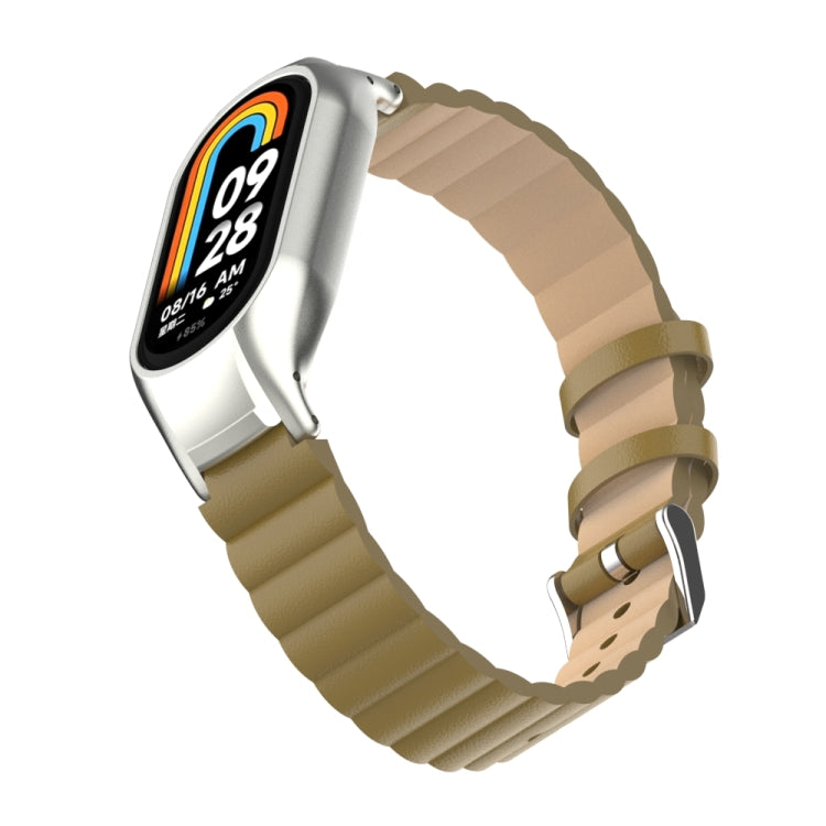 For Xiaomi Mi Band 8 Integrated Metal Case + Bamboo Leather Watch Band