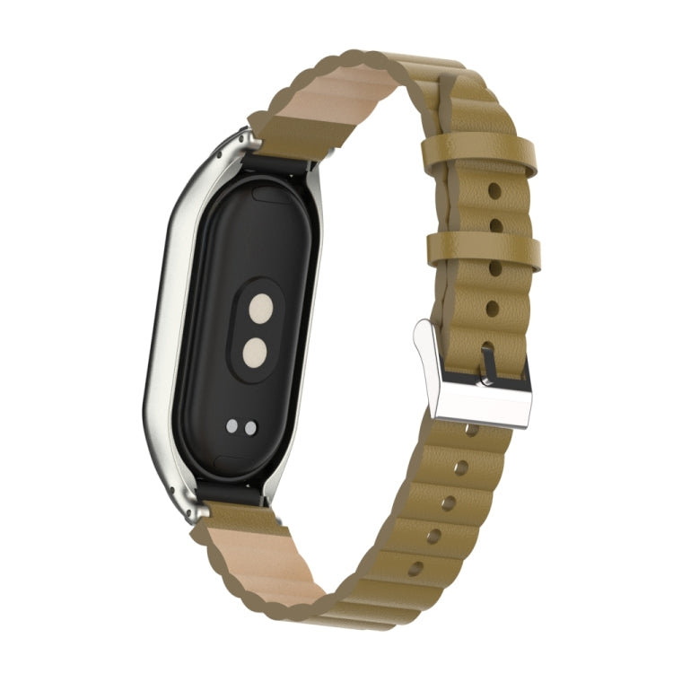 For Xiaomi Mi Band 8 Integrated Metal Case + Bamboo Leather Watch Band