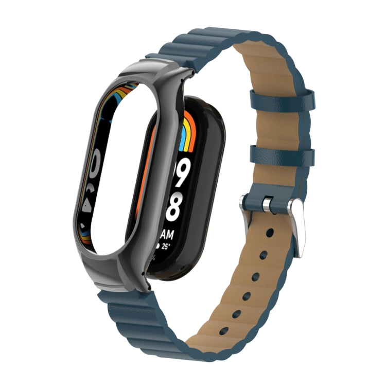 For Xiaomi Mi Band 8 Integrated Metal Case + Bamboo Leather Watch Band