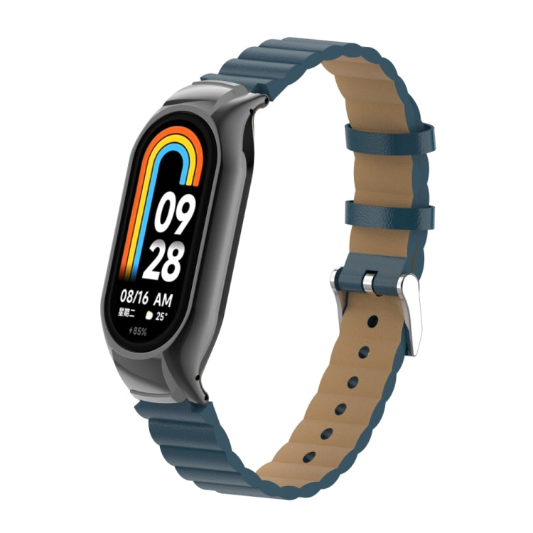 For Xiaomi Mi Band 8 Integrated Metal Case + Bamboo Leather Watch Band