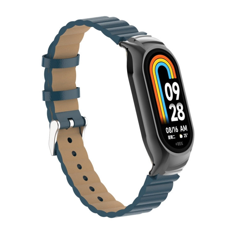 For Xiaomi Mi Band 8 Integrated Metal Case + Bamboo Leather Watch Band