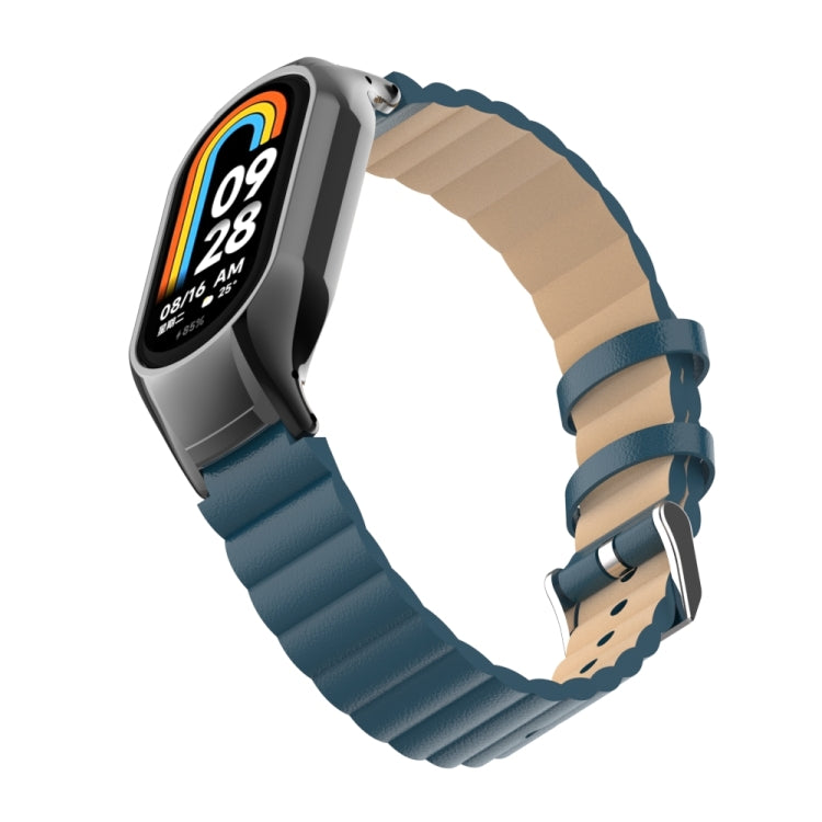 For Xiaomi Mi Band 8 Integrated Metal Case + Bamboo Leather Watch Band