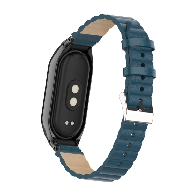 For Xiaomi Mi Band 8 Integrated Metal Case + Bamboo Leather Watch Band