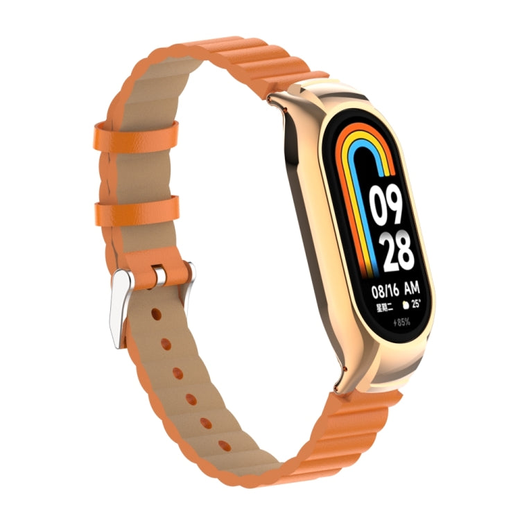 For Xiaomi Mi Band 8 Integrated Metal Case + Bamboo Leather Watch Band