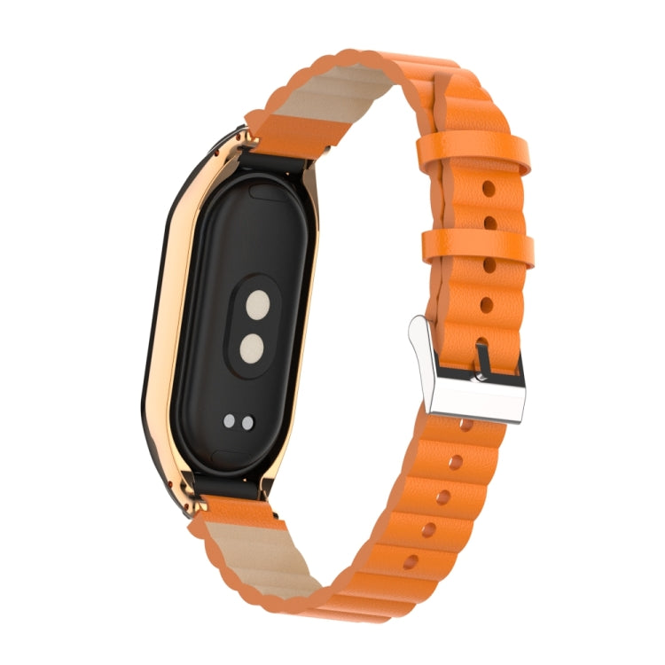 For Xiaomi Mi Band 8 Integrated Metal Case + Bamboo Leather Watch Band