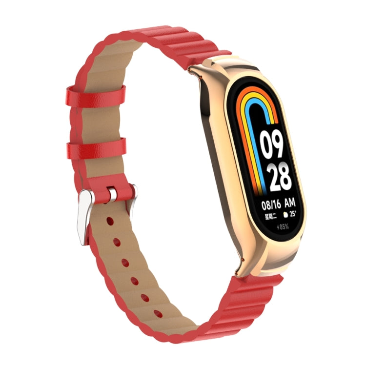 For Xiaomi Mi Band 8 Integrated Metal Case + Bamboo Leather Watch Band