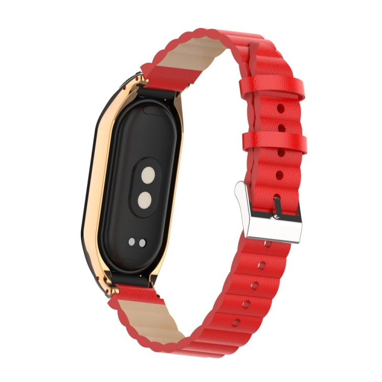 For Xiaomi Mi Band 8 Integrated Metal Case + Bamboo Leather Watch Band