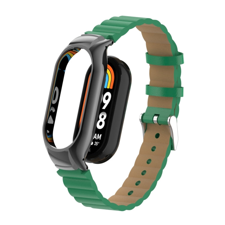 For Xiaomi Mi Band 8 Integrated Metal Case + Bamboo Leather Watch Band
