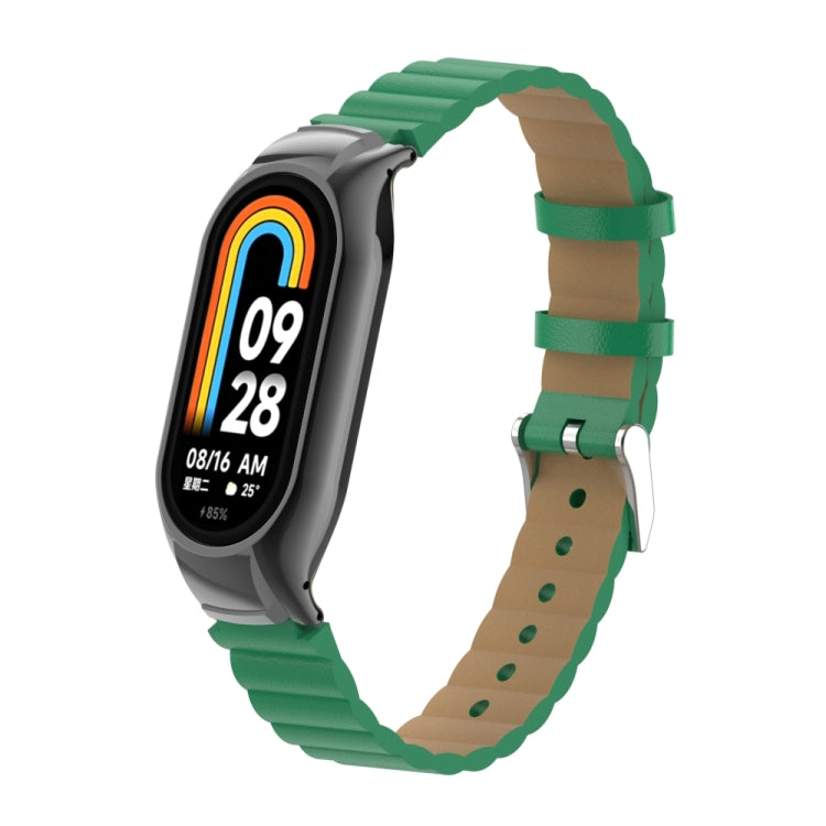 For Xiaomi Mi Band 8 Integrated Metal Case + Bamboo Leather Watch Band