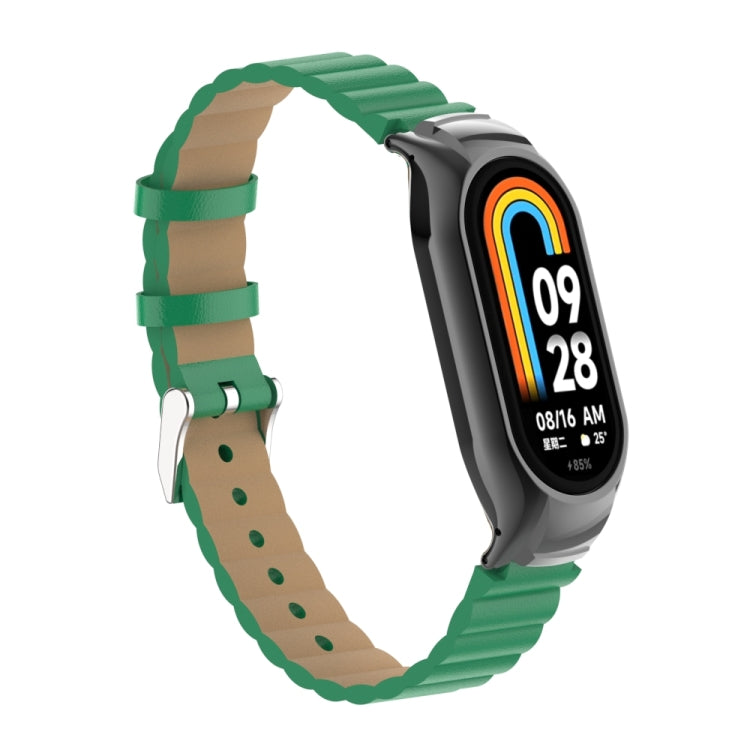 For Xiaomi Mi Band 8 Integrated Metal Case + Bamboo Leather Watch Band