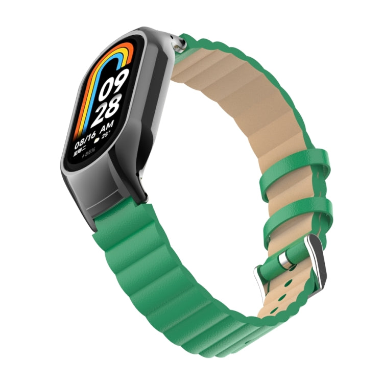 For Xiaomi Mi Band 8 Integrated Metal Case + Bamboo Leather Watch Band