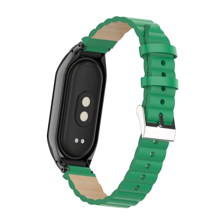 For Xiaomi Mi Band 8 Integrated Metal Case + Bamboo Leather Watch Band