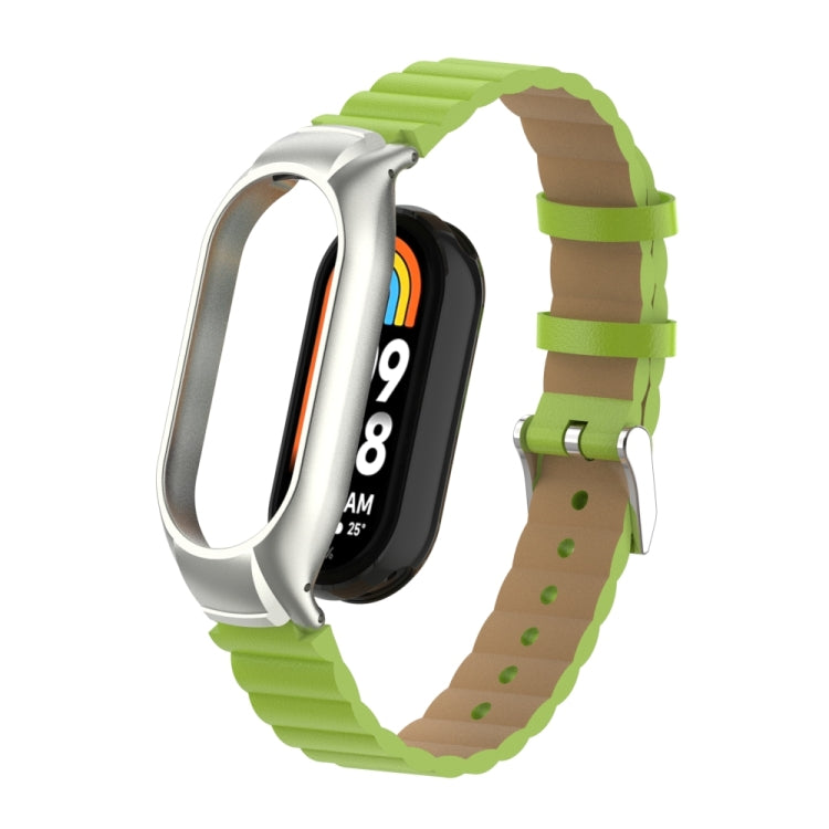 For Xiaomi Mi Band 8 Integrated Metal Case + Bamboo Leather Watch Band