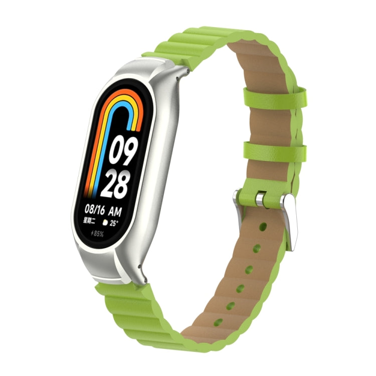 For Xiaomi Mi Band 8 Integrated Metal Case + Bamboo Leather Watch Band