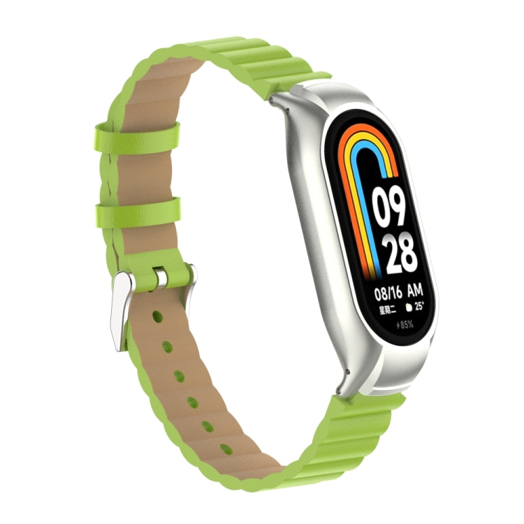 For Xiaomi Mi Band 8 Integrated Metal Case + Bamboo Leather Watch Band