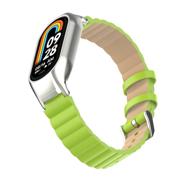 For Xiaomi Mi Band 8 Integrated Metal Case + Bamboo Leather Watch Band