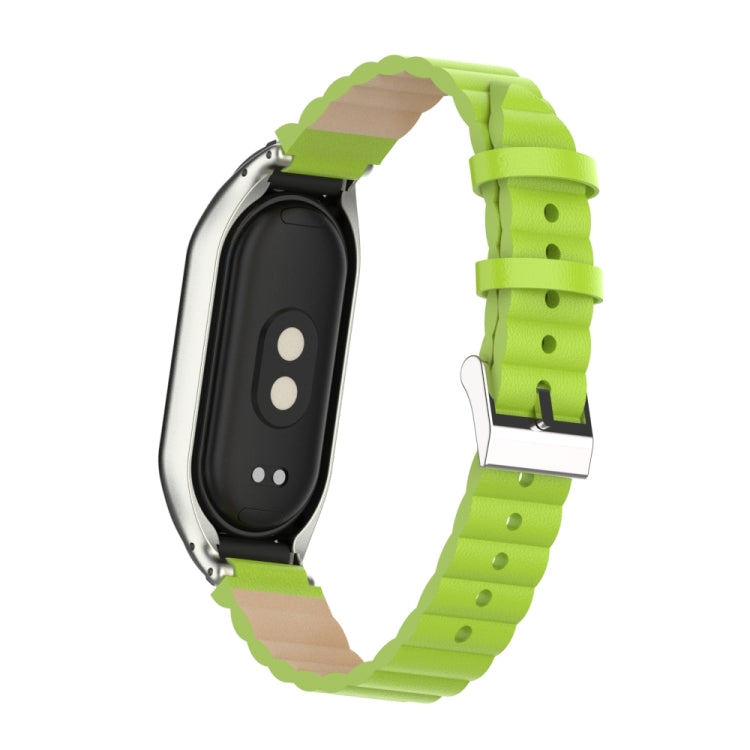 For Xiaomi Mi Band 8 Integrated Metal Case + Bamboo Leather Watch Band