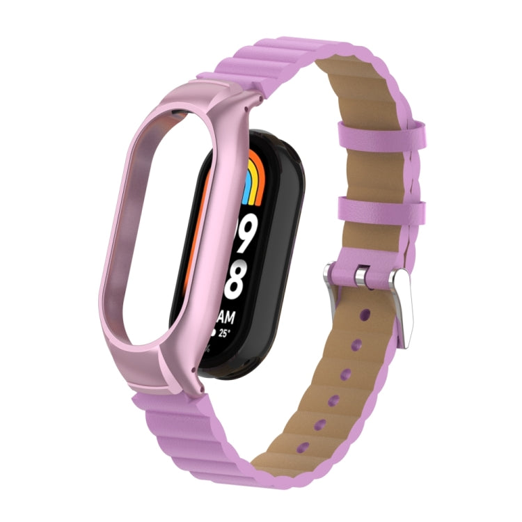 For Xiaomi Mi Band 8 Integrated Metal Case + Bamboo Leather Watch Band