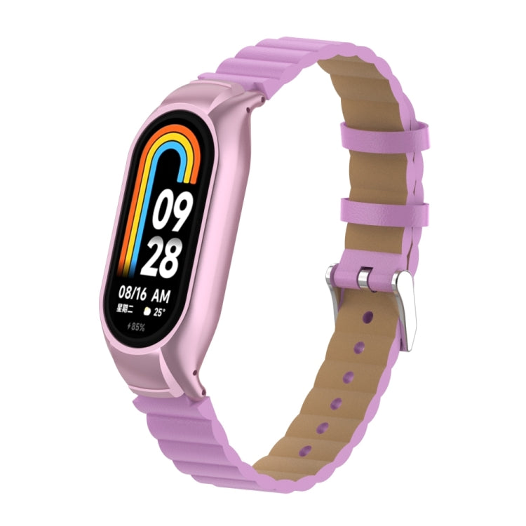 For Xiaomi Mi Band 8 Integrated Metal Case + Bamboo Leather Watch Band