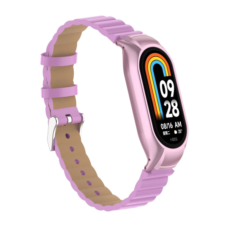 For Xiaomi Mi Band 8 Integrated Metal Case + Bamboo Leather Watch Band