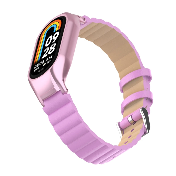 For Xiaomi Mi Band 8 Integrated Metal Case + Bamboo Leather Watch Band