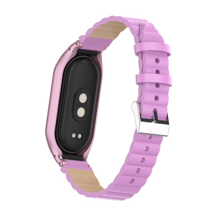For Xiaomi Mi Band 8 Integrated Metal Case + Bamboo Leather Watch Band