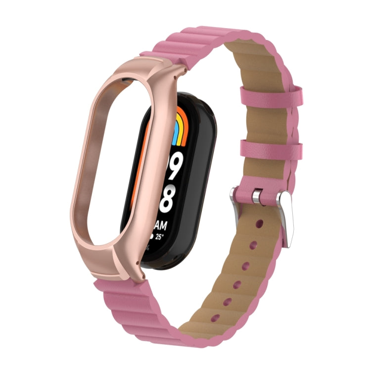 For Xiaomi Mi Band 8 Integrated Metal Case + Bamboo Leather Watch Band