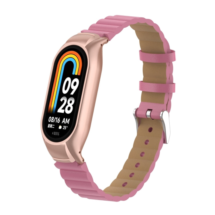 For Xiaomi Mi Band 8 Integrated Metal Case + Bamboo Leather Watch Band