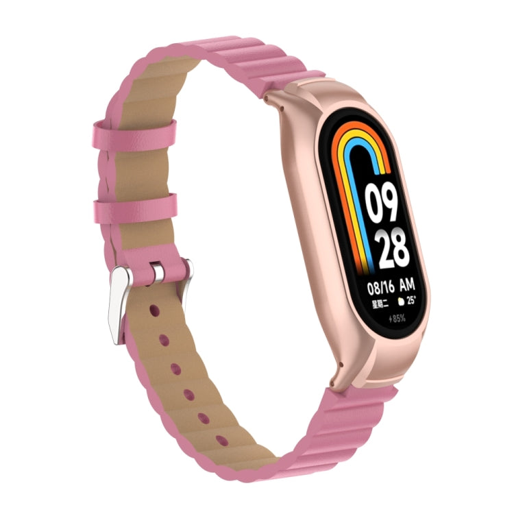 For Xiaomi Mi Band 8 Integrated Metal Case + Bamboo Leather Watch Band
