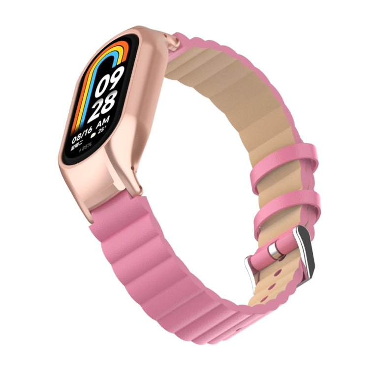 For Xiaomi Mi Band 8 Integrated Metal Case + Bamboo Leather Watch Band