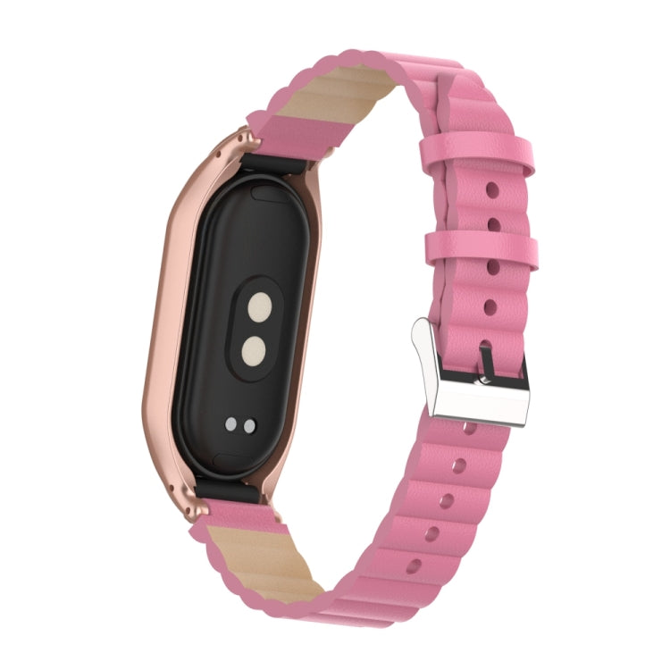 For Xiaomi Mi Band 8 Integrated Metal Case + Bamboo Leather Watch Band