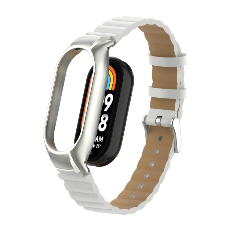 For Xiaomi Mi Band 8 Integrated Metal Case + Bamboo Leather Watch Band
