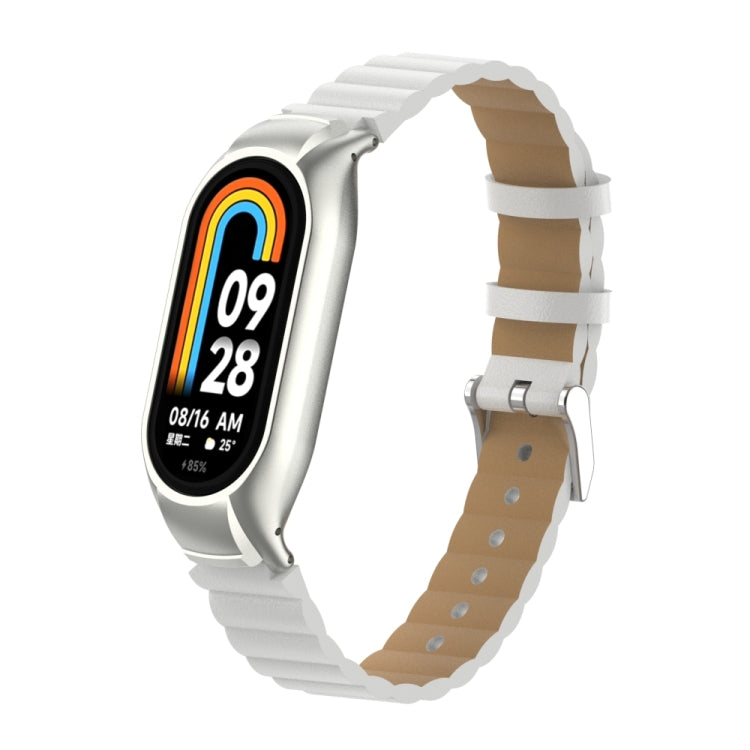 For Xiaomi Mi Band 8 Integrated Metal Case + Bamboo Leather Watch Band