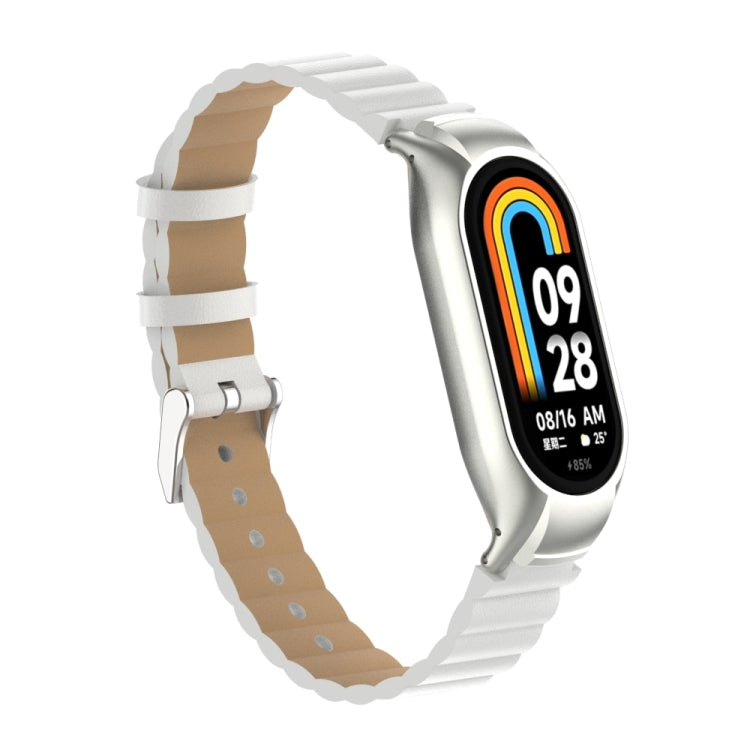 For Xiaomi Mi Band 8 Integrated Metal Case + Bamboo Leather Watch Band
