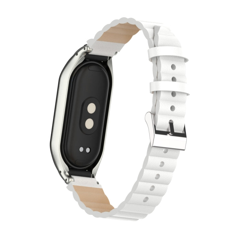 For Xiaomi Mi Band 8 Integrated Metal Case + Bamboo Leather Watch Band