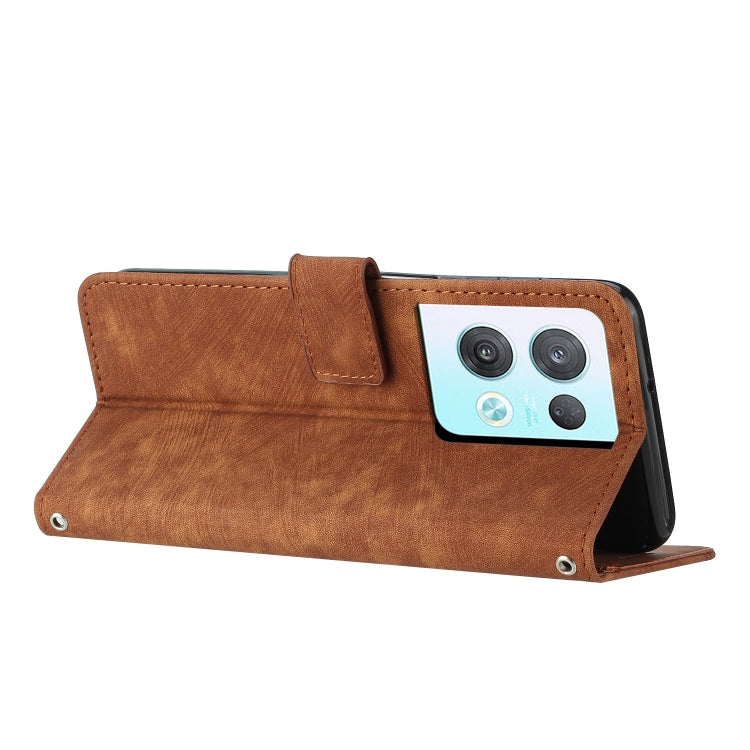 For OPPO Reno8 Pro / Reno8 Pro+ Skin Feel Stripe Pattern Leather Phone Case with Lanyard