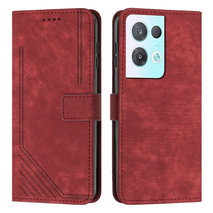 For OPPO Reno8 Pro / Reno8 Pro+ Skin Feel Stripe Pattern Leather Phone Case with Lanyard
