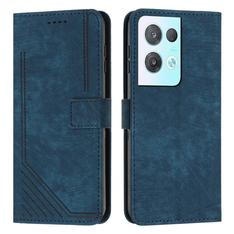 For OPPO Reno8 Pro / Reno8 Pro+ Skin Feel Stripe Pattern Leather Phone Case with Lanyard