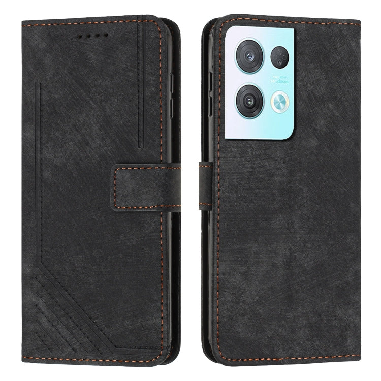 For OPPO Reno8 Pro / Reno8 Pro+ Skin Feel Stripe Pattern Leather Phone Case with Lanyard