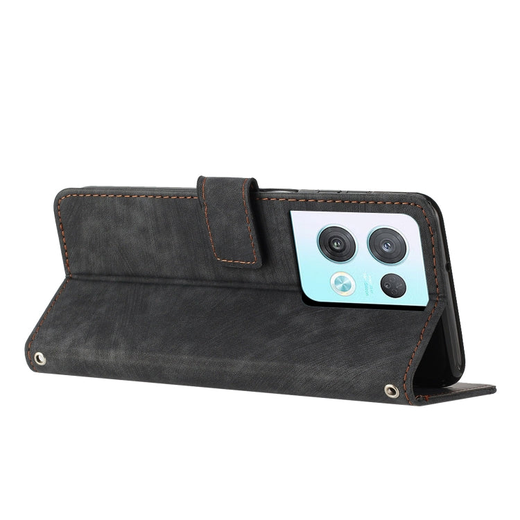 For OPPO Reno8 Pro / Reno8 Pro+ Skin Feel Stripe Pattern Leather Phone Case with Lanyard