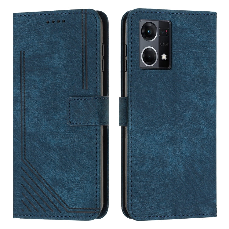 For OPPO Reno7 4G Global / F21 Pro 4G Skin Feel Stripe Pattern Leather Phone Case with Lanyard