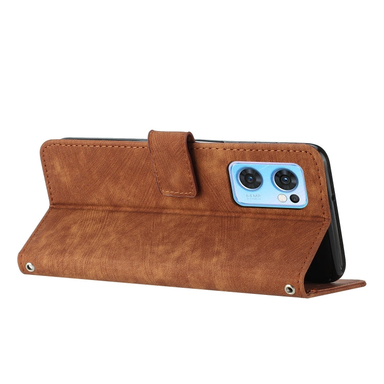 For OPPO Reno7 5G Global / Find X5 Lite Skin Feel Stripe Pattern Leather Phone Case with Lanyard