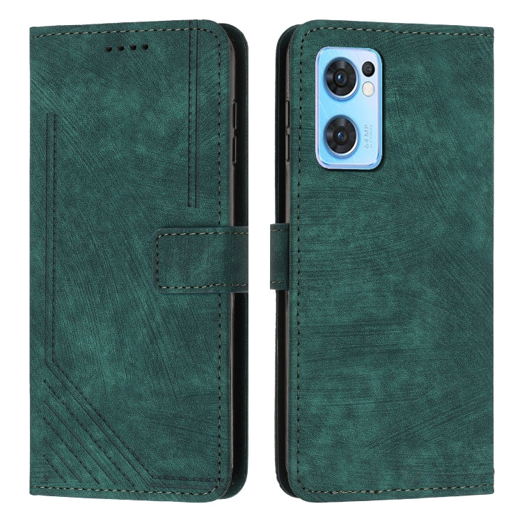 For OPPO Reno7 5G Global / Find X5 Lite Skin Feel Stripe Pattern Leather Phone Case with Lanyard