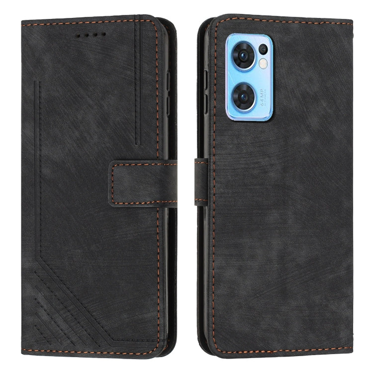 For OPPO Reno7 5G Global / Find X5 Lite Skin Feel Stripe Pattern Leather Phone Case with Lanyard