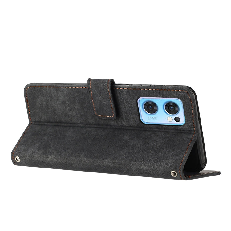 For OPPO Reno7 5G Global / Find X5 Lite Skin Feel Stripe Pattern Leather Phone Case with Lanyard