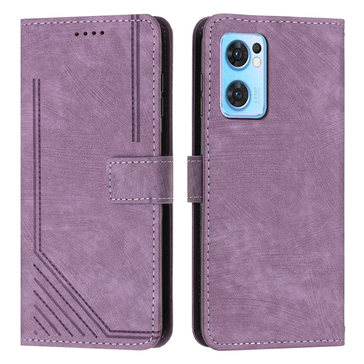 For OPPO Reno7 5G Global / Find X5 Lite Skin Feel Stripe Pattern Leather Phone Case with Lanyard