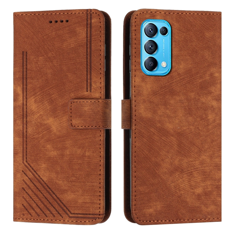 For OPPO Reno5 5G & 4G / Find X3 Lite Skin Feel Stripe Pattern Leather Phone Case with Lanyard