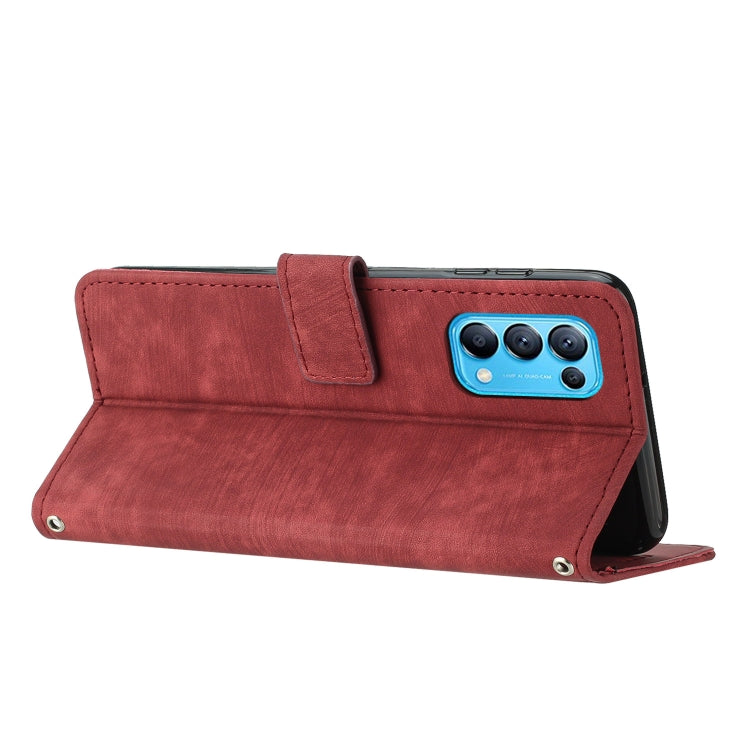 For OPPO Reno5 5G & 4G / Find X3 Lite Skin Feel Stripe Pattern Leather Phone Case with Lanyard